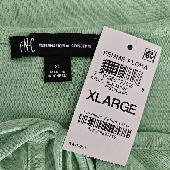 INC Shirt Pistachio Green Puff 1/2 Sleeve Keyhole Tie Neck Top XL - Picture 5 of 7
